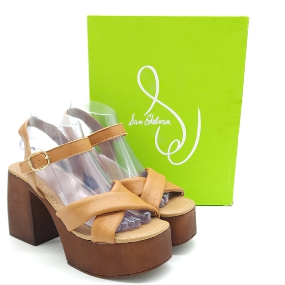 Sam Edelman Suzannah Tan Ankle Strap Open Toe Block Heel Platform Sandals Size 9 - Picture 1 of 11